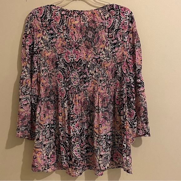 Floral & Ivy Pleated Top Blouse Multicolor Size M 70's Flower Flowy Hippie Boho - Picture 6 of 12